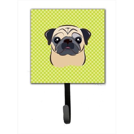 Carolines Treasures Carolines Treasures BB1324SH4 Checkerboard Lime Green Fawn Pug Leash Or Key Holder; 4.25 W x 7 H In. BB1324SH4
